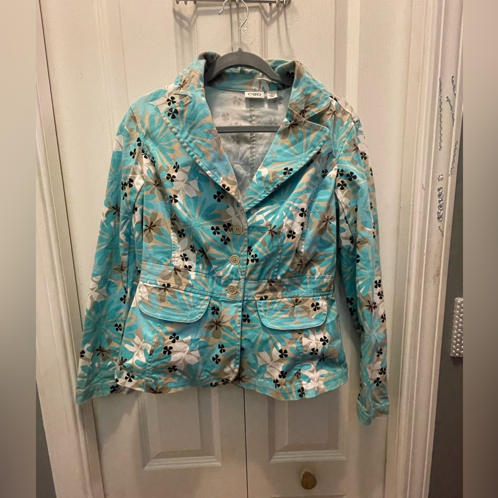 Cato Woman blue brown white black button up jacket Small